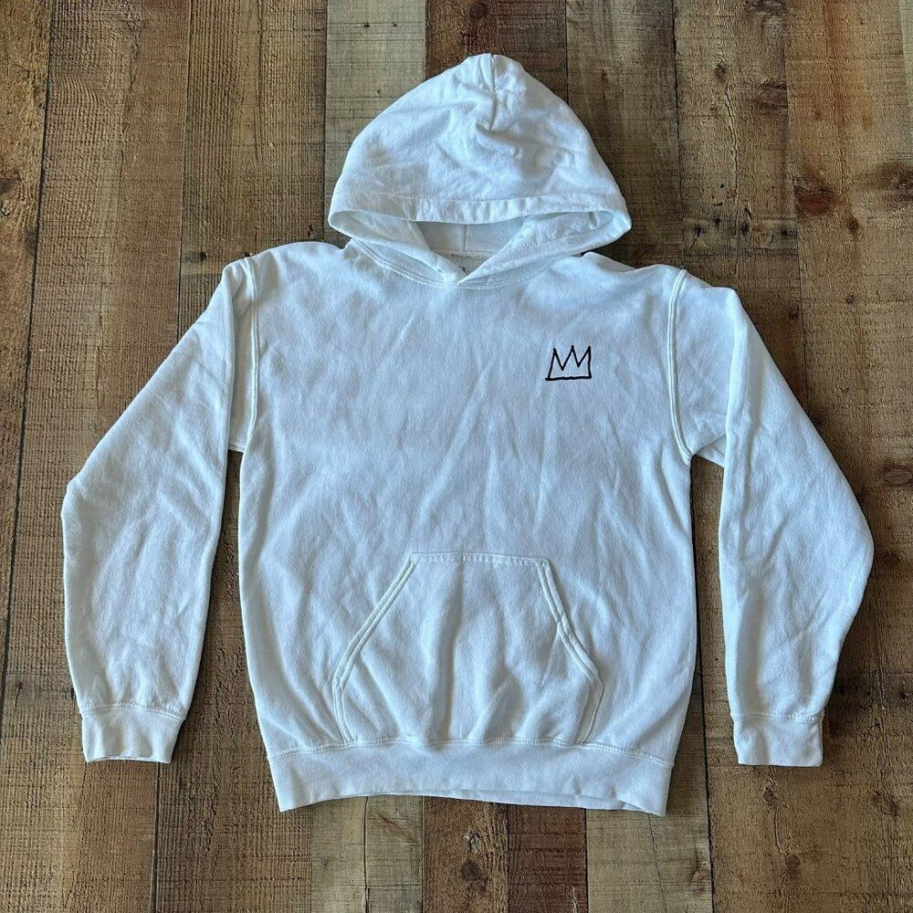 Jean-Michel Basquiat White Pullover Hoodie With Iconic Crown & Art Print S